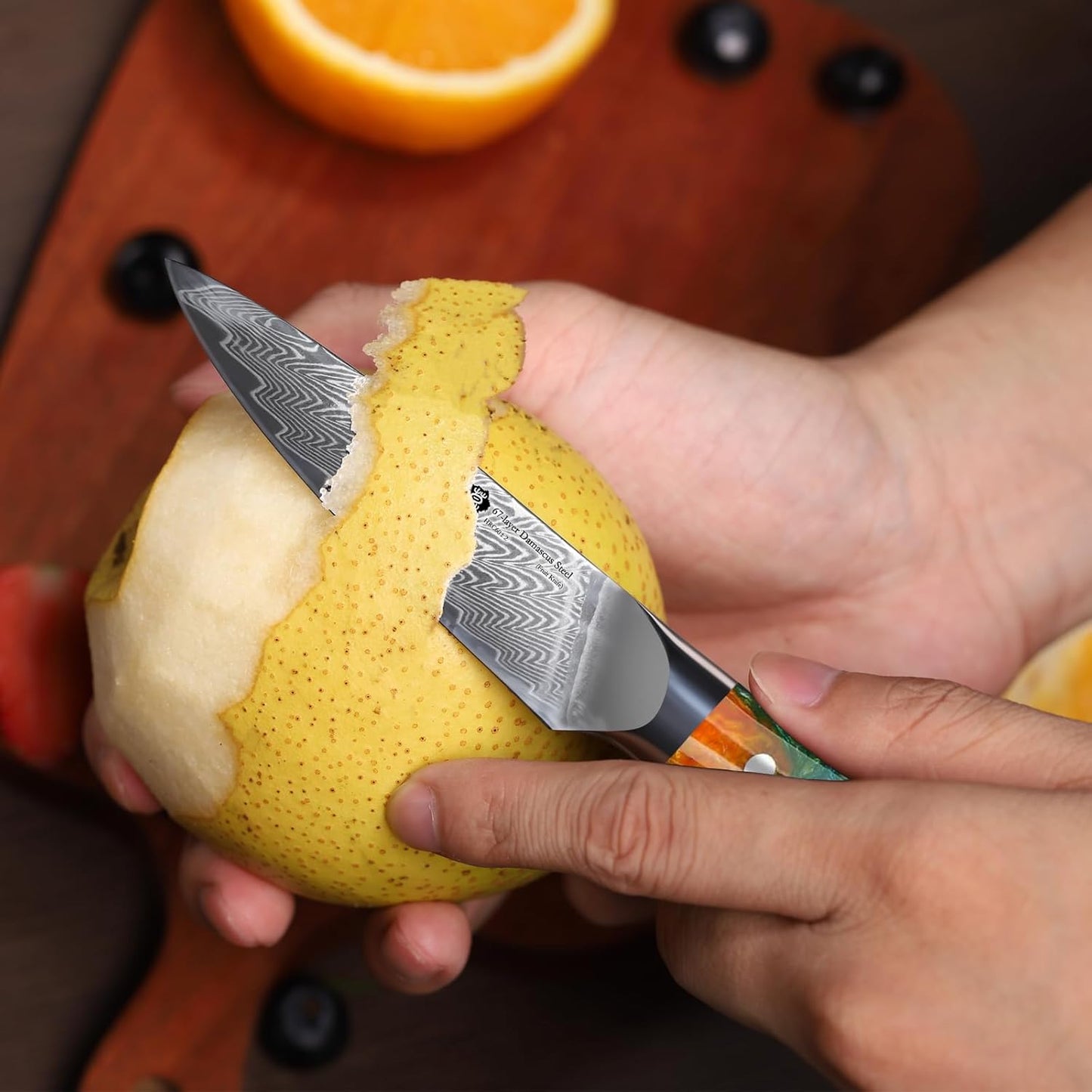 WILDMOK Paring Knife 3.5 Inch, Japanese Damascus Fruit Knife, Small peeling knife Perfect for Cutting Fruit Vegetables Petty Knife