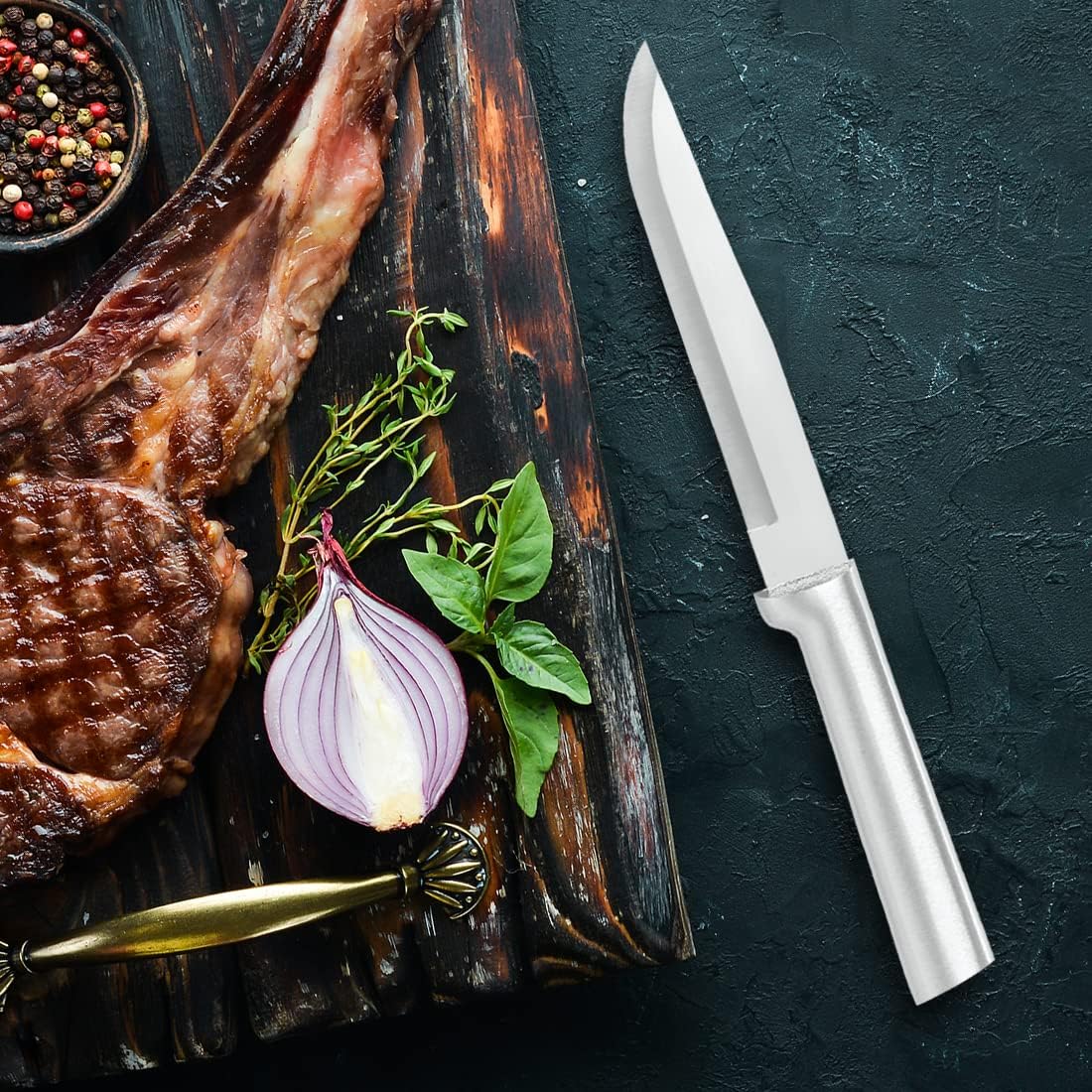 Rada Cutlery Stubby Butcher Knife (W206), 5.38" Stainless Steel Blade, Black Handle, Pack of 2