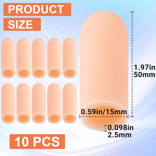 PAGOW 10pcs Gel Finger Cots/Covers, Silicone Finger Protector Support, Finger Caps Finger Sleeves Thumb Protector for Finger Cracking Trigger Finger Arthritis Pain Relief (Beige, Short)