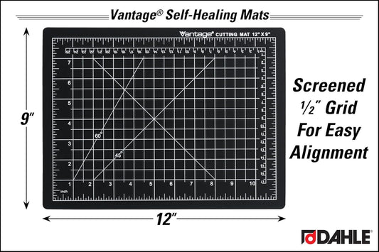 Dahle Vantage 10680 See-Through Premium Self-Healing Cutting Mat, 9"x12", 1/2" Grid, 5 Layers for Max Healing, Perfect for Crafts & Sewing, Clear
