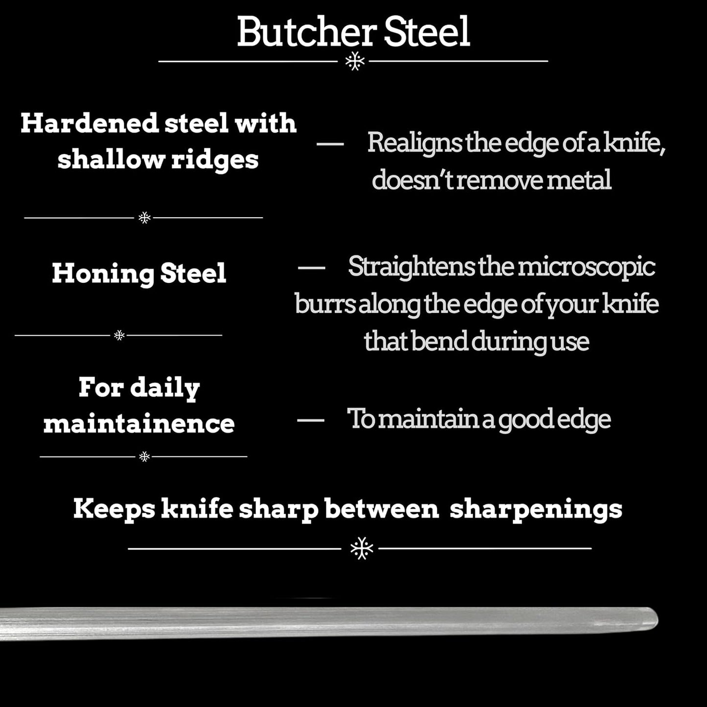 Professional Butcher’s Honing Steel – Round Rod for Chefs, Meat Cutters, and Home Kitchens – Carbon Steel Knife Alignment Tool with Non-Slip Handle (14 inch)