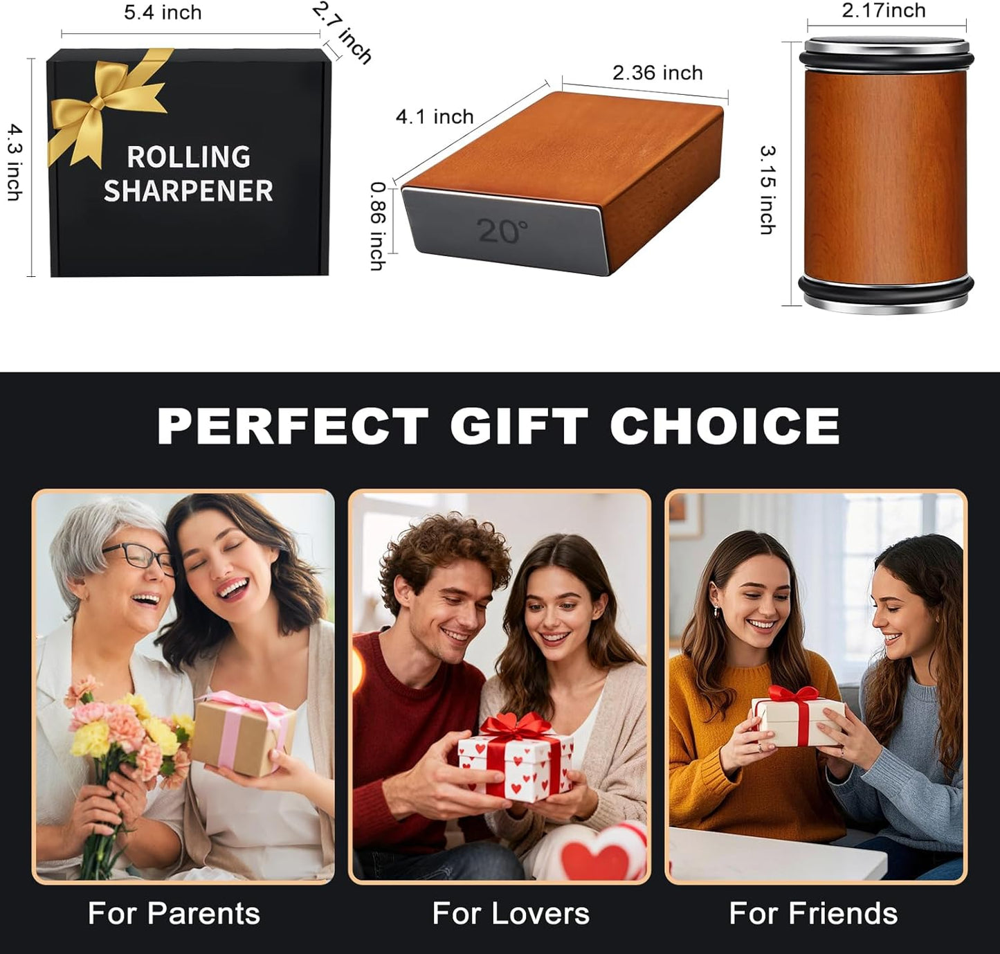 Deefeel Rolling Knife Sharpener Kit - Knife Sharpening with Diamonds for Razor Sharp Edges - Roller with Magnetic Holder with Multi Degrees Kitchen Home Outdoor (Brown-Straight tube knife sharpener)