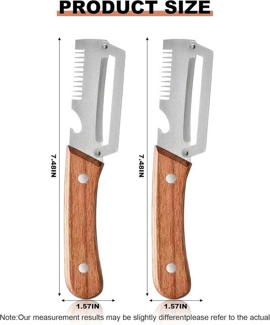 2 Pack Multi-Functional Stainless Steel Thickened Fruit Peeler Knife for Kitchen, Ultra-Sharp Blade with Wooden Handle and Bottle Opener, for Fruit Veggie that Need to Be Peeled