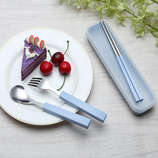 VANRA 3-Piece Children Utensils Set 18/10 Stainless Steel Child Flatware Set Silverware Knife Spoon Fork Set with Travel Case for Kids Lunch Box