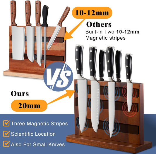 ENOKING Extra Large Magnetic Knife Block, 15.2-In Acacia Wood Knife Holder for Home Kitchen, Universal Knife Holder Stand with Strong Enhanced Magnets for Safe and Multifunctional Knife Storage