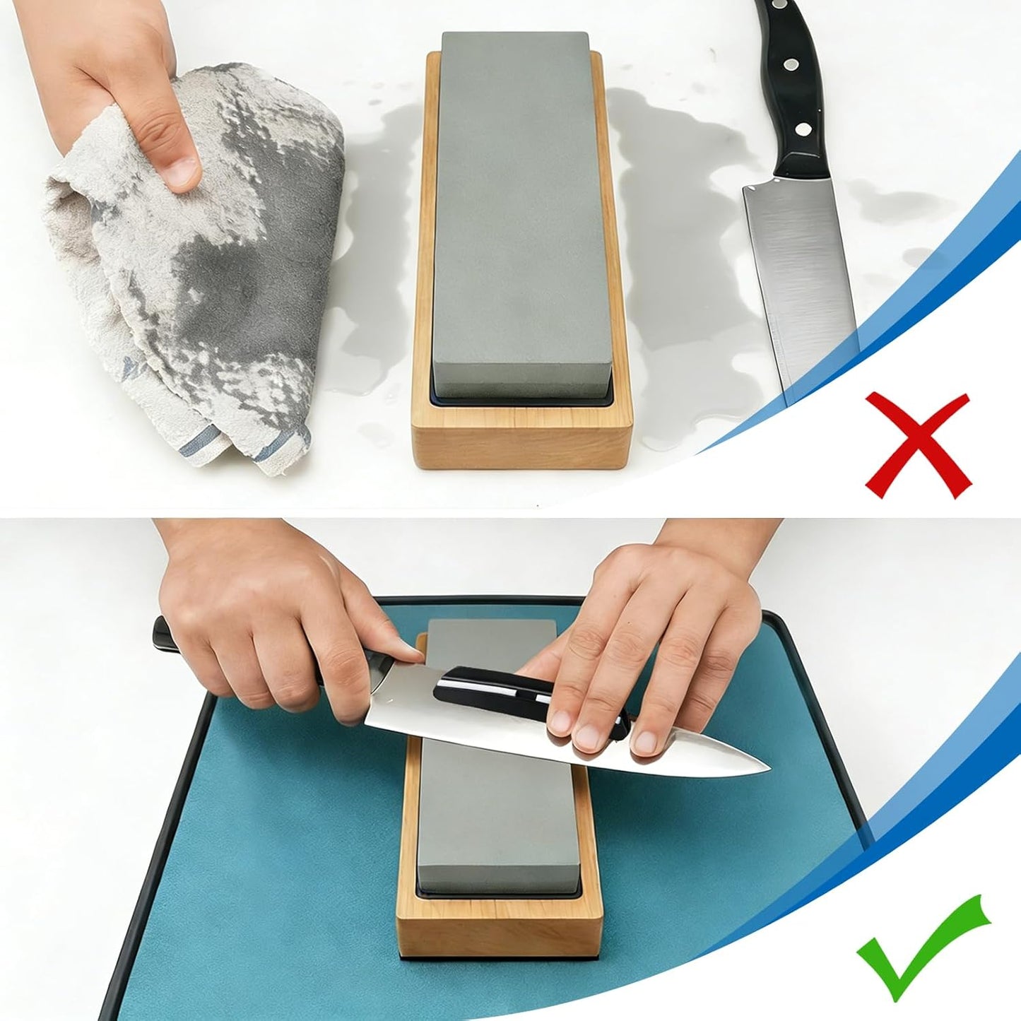 No-Mess Knife Sharpening Kit - Leak-Proof Silicone Tray & Absorbent Diatomite Mat with 15 Angled Whetstone Holder & Angle Guide | All-in-One Sharpening System