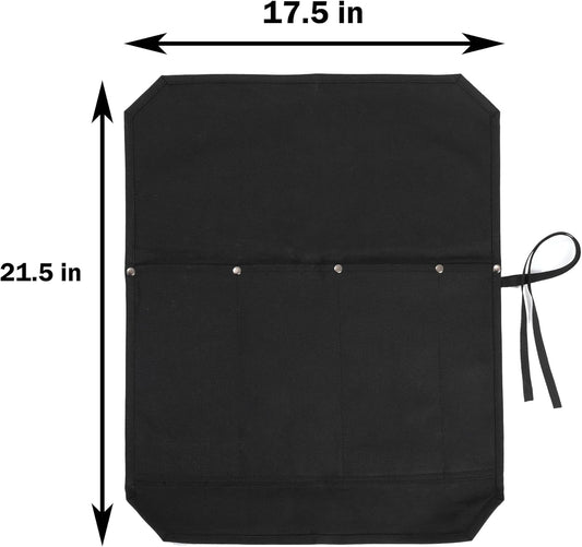 Kaaltisy Chef Knife Roll Bag, Knife Bag with 5 Slots, Specialized Cut-Resistant Fabric Lining, Heavy Duty 16oz Waxed Canvas Knife Roll Case | Black | 21" L x 15.5" W