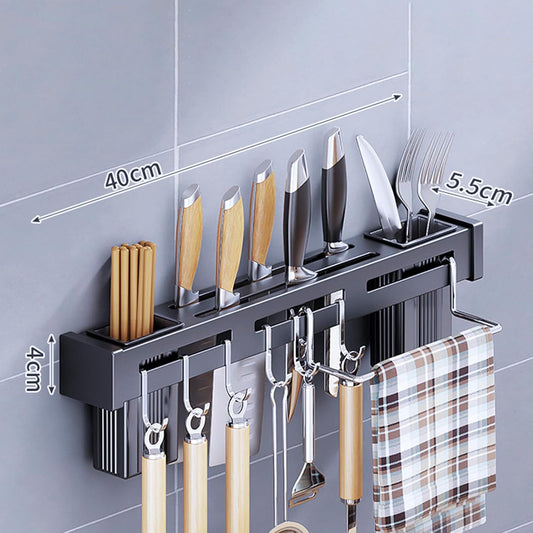 Kitchen Wall Mount Utensil Rack Utensil Wall Organizer for Spoons, Knives, Forks, Chopsticks, Cookware Cutlery Holder (Silver)