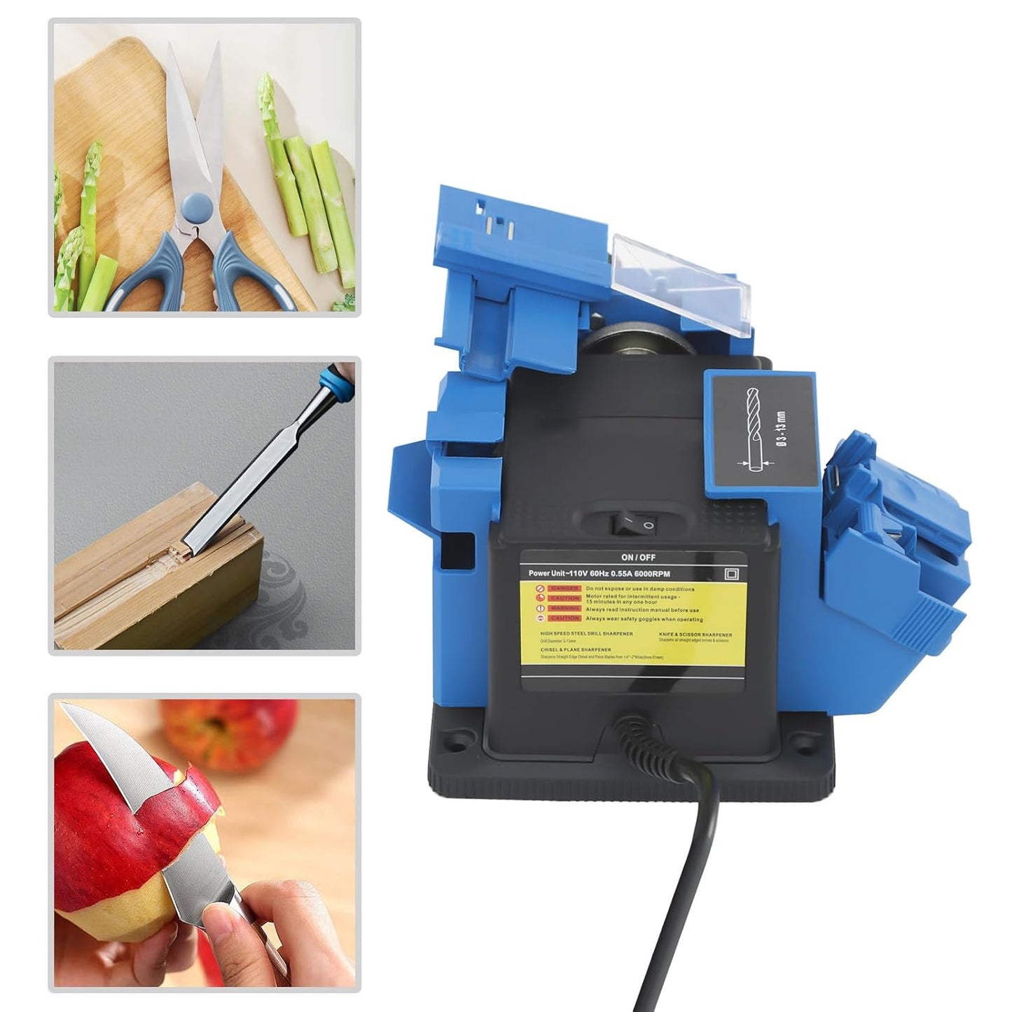 Multifunctional Electric Sharpener, 96W High Strength Drill Bit Grinding Machine Sharpening Machine with Four Anti-Slip Feet Knife,Scissor Sharpening Tool Applicable Drill 0.12-0.51inch (110V)