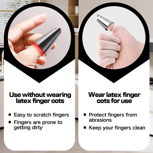 5 Pcs Stainless Steel Finger Guards & 50 Pcs Disposable Finger Cots | Adjustable Thumb Guards for Peeling, Metal Finger Protectors for Kitchen Cutting, Cooking & Nail Art