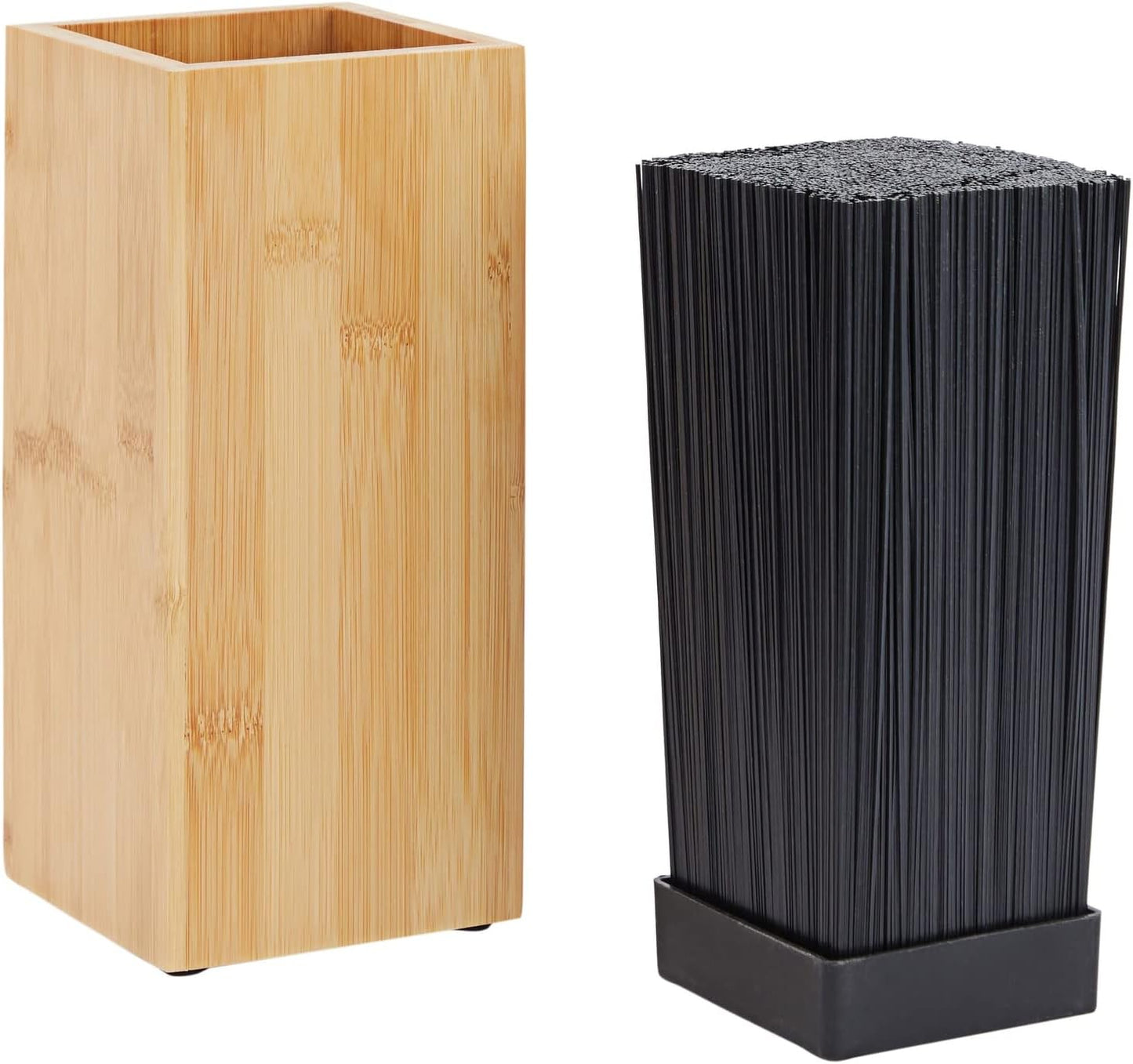 Juvale Bamboo Universal Knife Block - Adjustable Bristle Knife Holder & Stand - Cutlery Holder for Kitchen Counter - Plate Organizer for Cabinet - 4.13 x 9.25 in, Brown, Contemporary