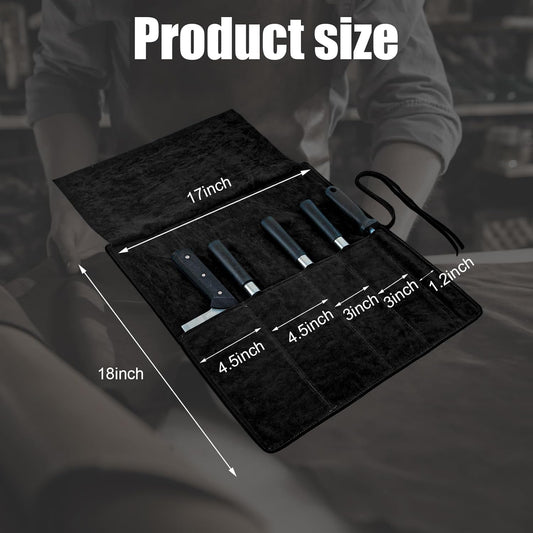 Knife Roll Bag Genuine Leather,Chefs Professional 5 Knives and Cookware,Perfect for The Traveling Chef,Travel Tool Roll Pouch,No Tools Included