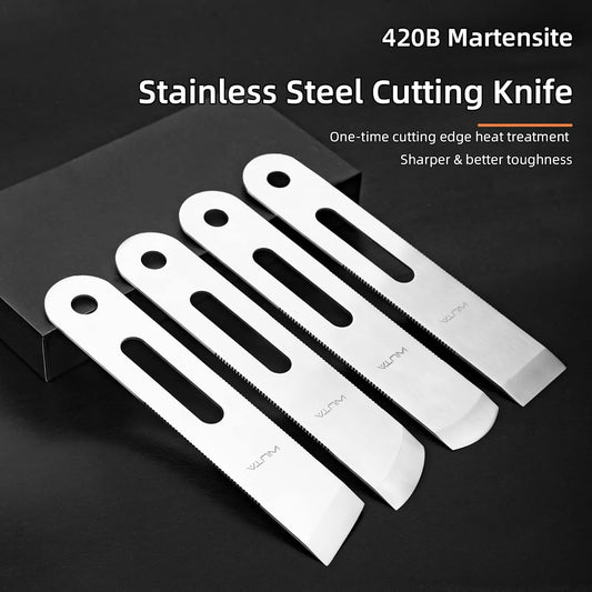 WUTA Leather Thinning Knife Skiving Tools 420B Martensitic Stainless Steel Professional Design DIY Craft Cutting Sharp Leathercraft Cutting Round/Flat/Slanted Blade, Right/Left Handed