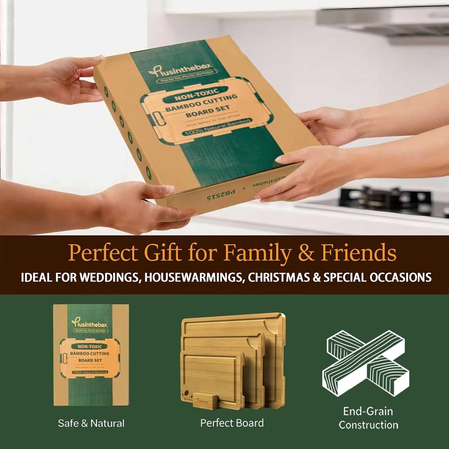 Cutting Boards for Kitchen, Bamboo Cutting Board Set of 3 with Storage Stand, Deep Carbonized Chopping Boards with Deep Juice Grooves and Side Handles for Meat, Vegetables, Fruit and Meal Prep