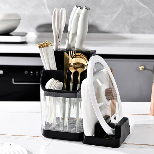 Kitchen Knife Holder,Universal Multifunctional Kitchen Storage Rack,Modern Fashionable Knife Utensil Organizer for Kitchen Countertop Cutting Board Pot Cover Chopsticks Fork(white)