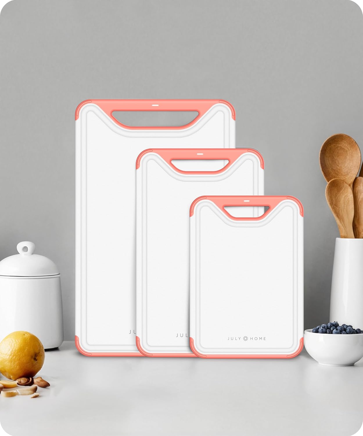 Cutting Boards for Kitchen, Plastic Cutting Board Set of 3, Dishwasher Safe Cutting Boards with Juice Grooves for Meat, Veggies, Fruits, Easy Grip Handle, Serveware Accessories (Gray)