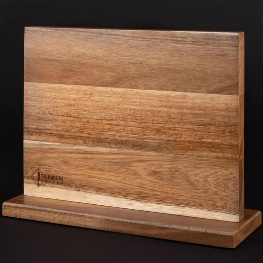 SENKEN Natural Acacia Hardwood Magnetic Knife Block - Double Sided Ultra Strong Neodymium Magnets - Knife Holder for 16 Knives (Acacia Hardwood)