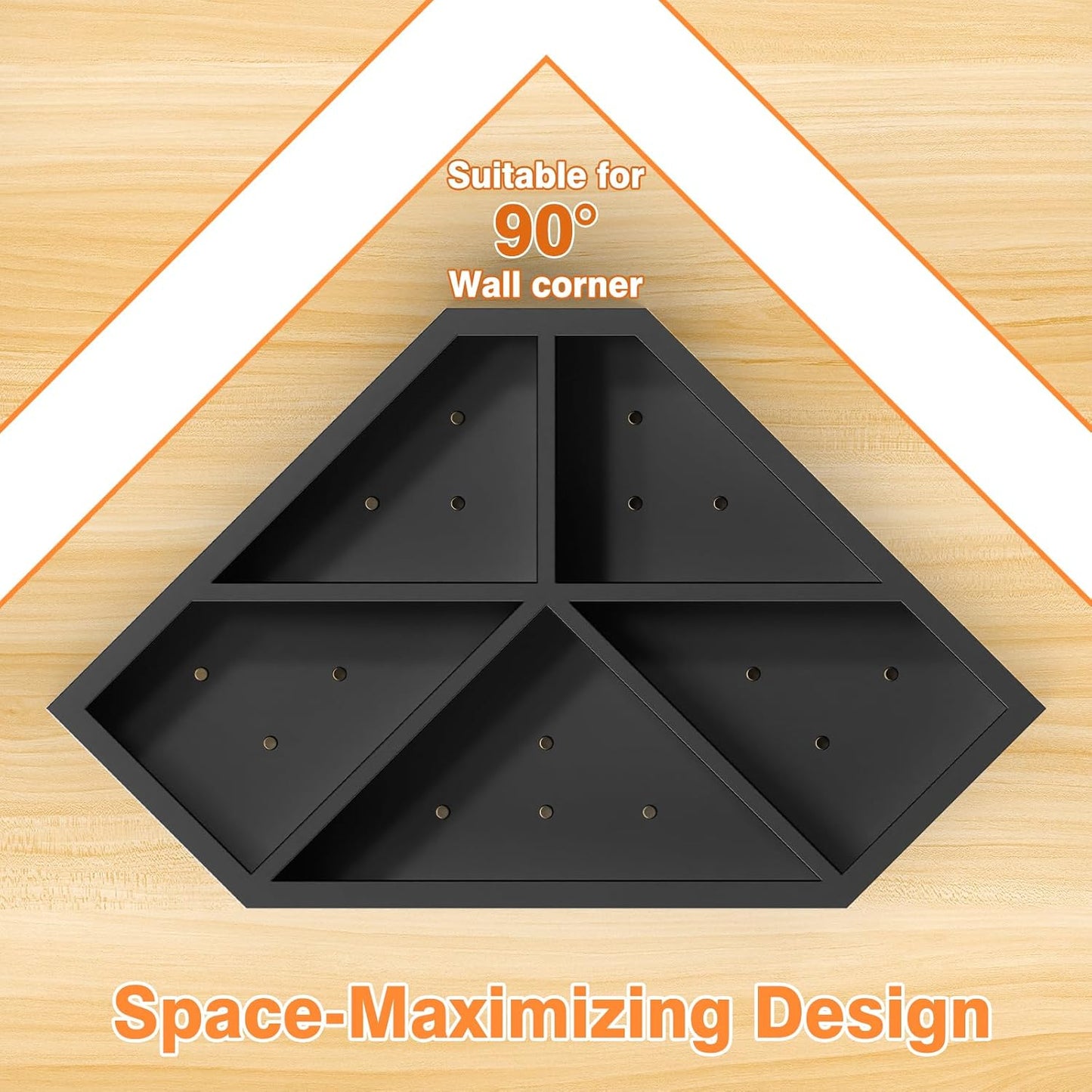 Kitchen Utensils Holder with 5 Compartments, Corner Utensil Caddy for Countertop, Black Large Wooden Utensil Organizer for Kitchen Countertop for Silverware Spoon Spatula
