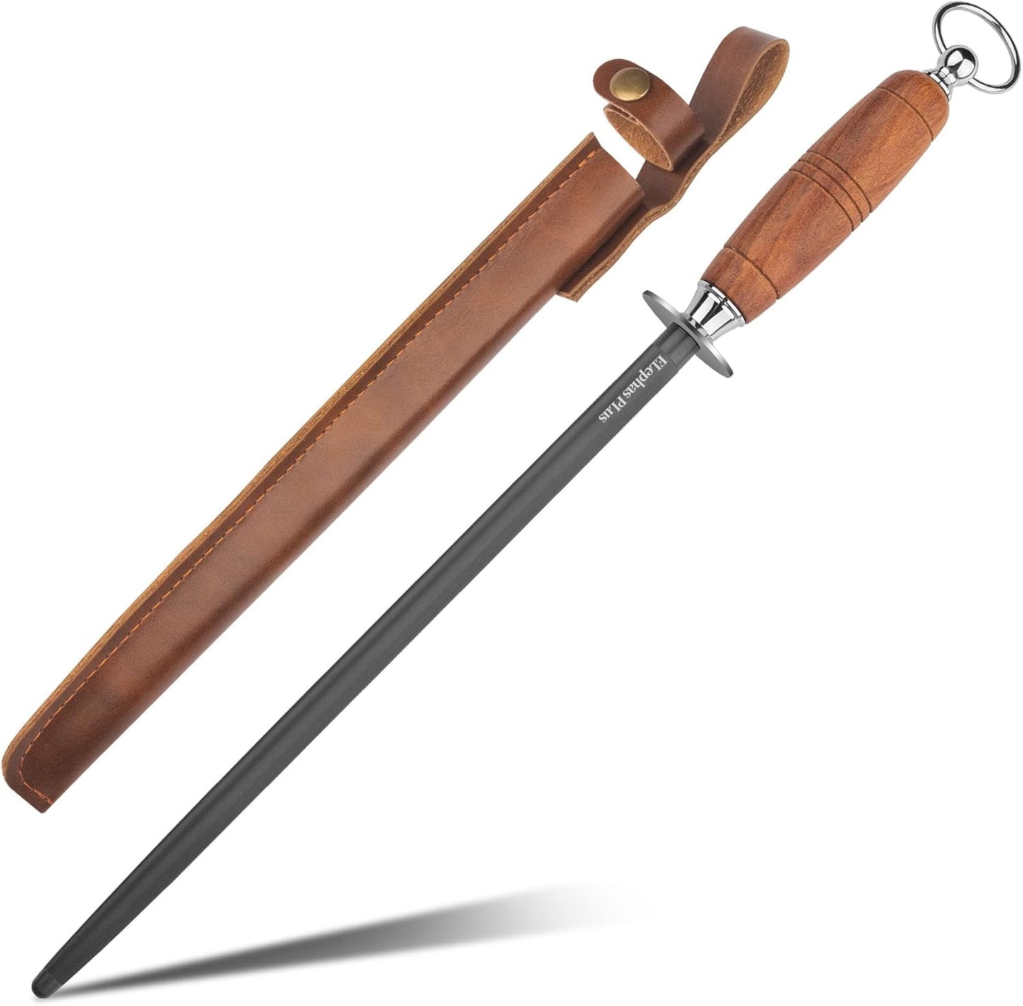 Professional Knife Sharpener Rod - 12IN Honing Steel, Kitchen Sharpening Rod with Rosewood Handle Honing Steel for Knives