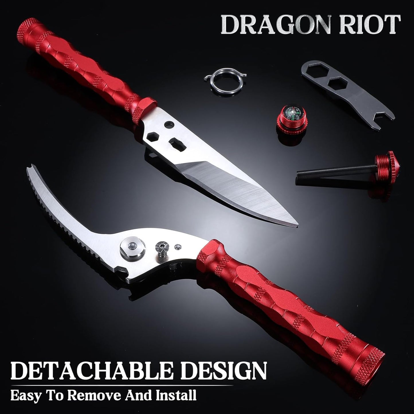 DRAGON RIOT Heavy Duty Kitchen Scissors - Sharp Scissors for Cutting Chicken, Poultry, Turkey, Meat - Stainless Food Kitchen Shears for Professionals - Spring Loaded (Grey)