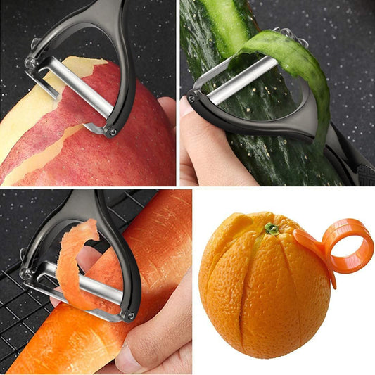Vegetable Peeler, Potato Peelers for Kitchen Stainless Steel Multi-function Set Fruit Peeler For Kitchen and Household Tools Y & I Shape Swivel Blades with 2 Orange Citrus Peelers