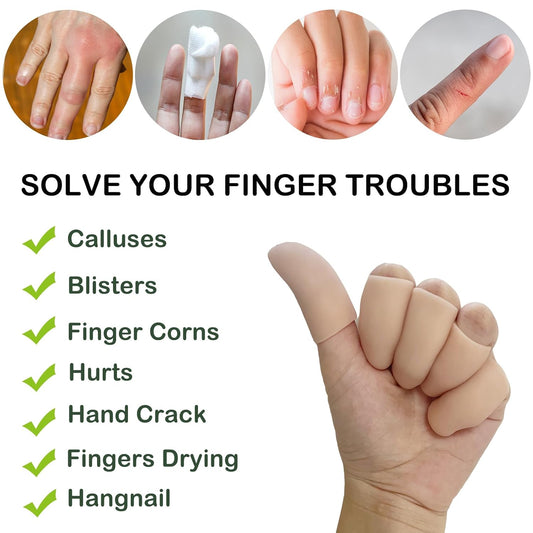 Kris-kikomy 10Pcs Gel Finger Cots Medium, Finger Protector Support NEW MATERIAL Finger Sleeves Great for Trigger, Hand Eczema, Cracking, Arthritis and More