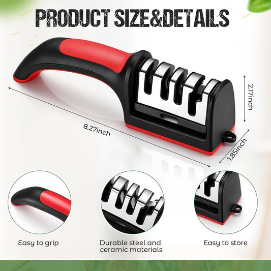 2 Pcs 4-in-1 Knife Sharpeners for Kitchen Knives Manual Knife Sharpener Ergonomic Knives Sharpening Kit with 4 Stage Sharpening Slots For Kitchen Accessories (Blue and Black)