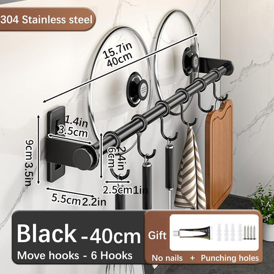 Hanging Wall Mount knife Wall Mount, Kitchen Organizer Storage Shelf for Utensils Spatula Spoon, Space-Saving Knife Rack with Hooks,Wall-Mounted Utensil Holder (Silver, 40CM+Three Poles+6Hooks)