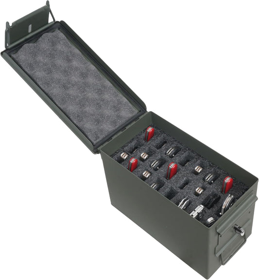 (Can Included!) Case Club .50 Cal Ammo Can with 24 Folding Knives Pre-Cut Foam (Closed Cell, Military Grade)