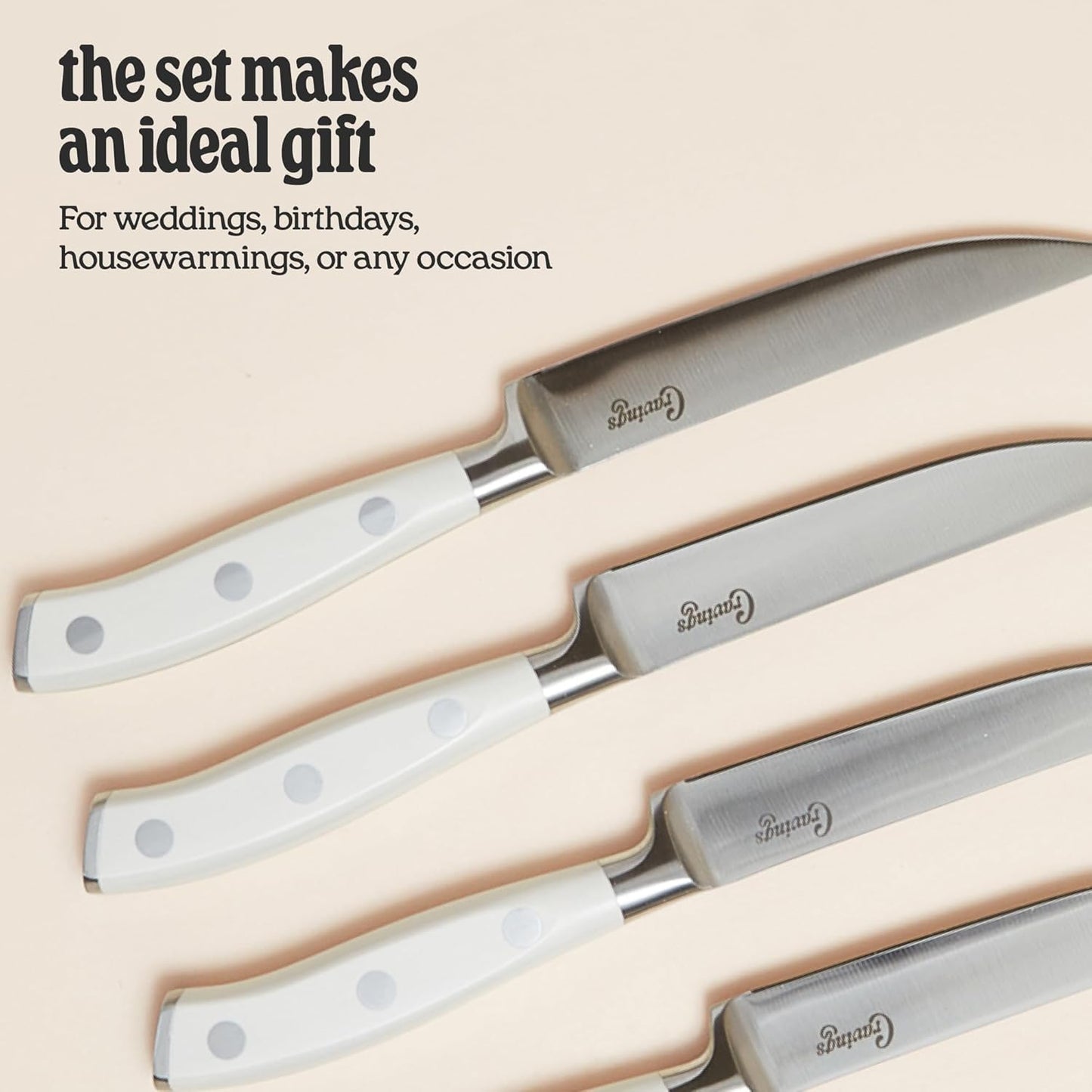 Cut to the Point Steak Knife Set – 4-Piece Forged Stainless Steel Knives for Meat & Dining – Sharp Kitchen Knife Set with Ergonomic Handles – Modern Dinner Knives by Chrissy Teigen