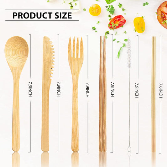 Boao 4 Sets Bamboo Utensils Wooden Utensils Set Reusable Cutlery Travel Chopsticks Fork Spoon Straw Portable Utensil Case for Travel Hiking Picnic Camping Cooking Office Kitchen (Natural Style)