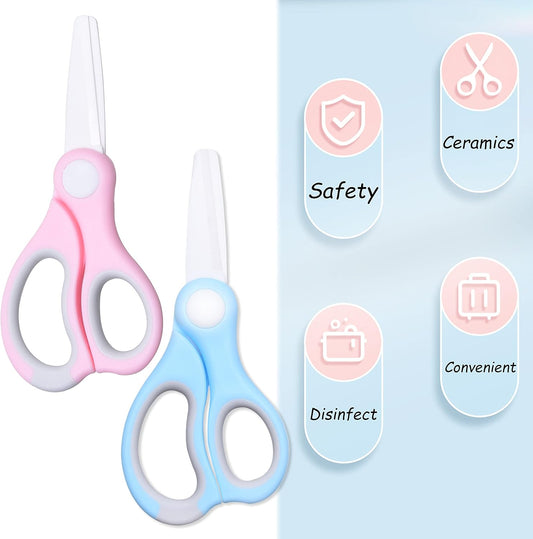 Kare & Kind Ceramic Baby Food Scissors - Pink - With Dust Cover and Storage Case - Cut Baby Food Easily - Ideal for Noodles, Meat, Chicken, Veggies and Fruits (Pink - 1 Pack)