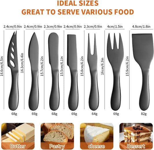 Copper Cheese Knives Set 7 Pieces Stainless Steel Kitchenware Utensils Gadgets 7 Pieces Cheese Knife,Cheese Spreader,Cheese Forks,Cheese Slicer,Cheese Cutter,Butter Knife