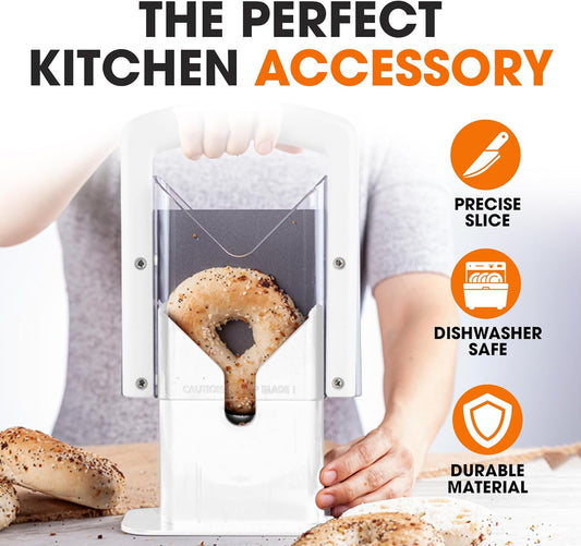 Cheer Collection Guillotine Style Bagel Slicer with Safety Shield - Sharp Serrated Stainless Steel Blade for Cutting Bagels - Fits Bagels up to 2" Thick and 4.5" Diameter…