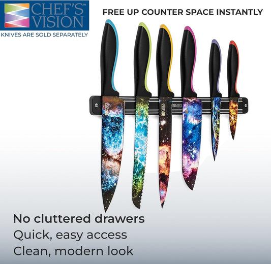 Chef’s Vision Silver Wall-Mount Magnetic Knife Holder - Sleek Magnetic Strip for Knives - Modern Magnetic Knife Bar for Easy Access - Ideal Magnetic Knife Holder for Wall - No Knives Included