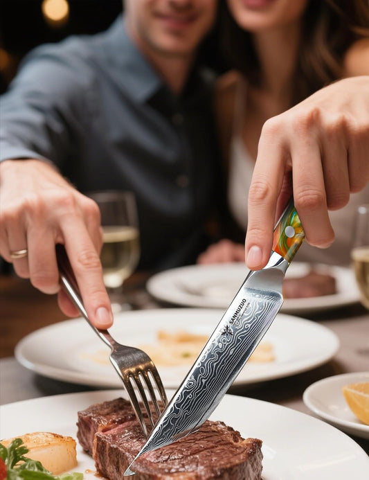 Steak Knives Set of 4, Ultra Sharp Non Serrated Kitchen Steak Knife 5 Inch - Damascus Steel & Resin Handle - Xuan Series (Sapphire Blue)