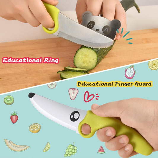 Kids Chef Knife Set for Real Cooking with Safe Finger Guard, Stainless Steel Blade & PP Handle,Perfect for Training Cutting Montessori Kitchen Tool, Kid-Friendly BPA Free (Yellow)