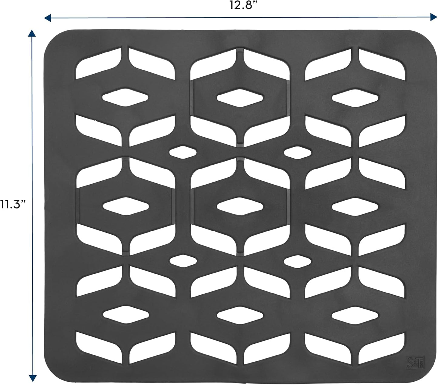 S&T INC. Kitchen Sink Mat, Cut to Fit Drain Hole, Raised Design for Water Flow, Dark Grey, 12.8 Inches x 11.3 Inches