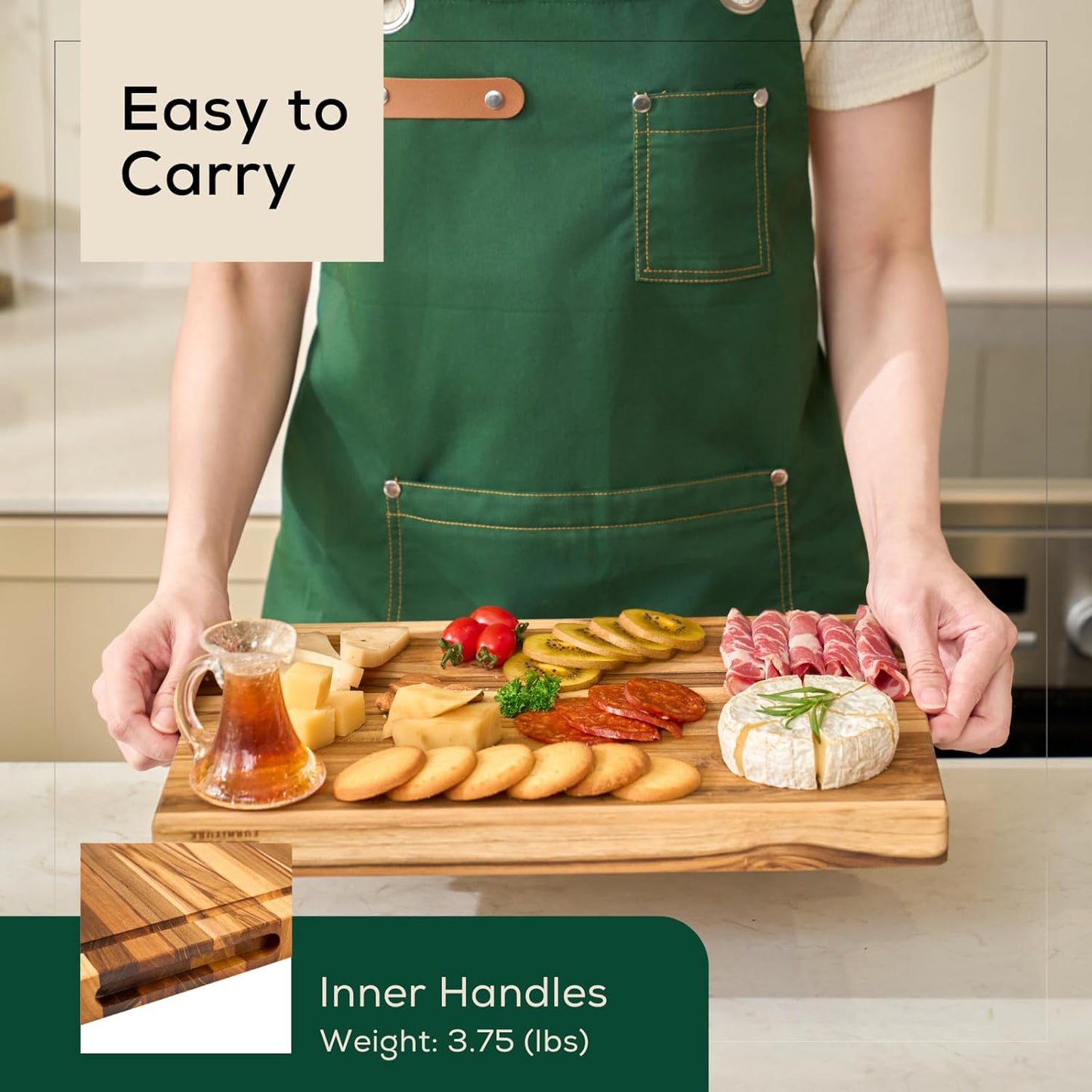 Combo 2 Extra Teak Wood Cutting Board, End Grain & Edge Grain with Juice Groove and Handles, Knife Friendly, Reversible, Suitable for Chopping Meat, Vegetables, Aesthetics for The Kitchen