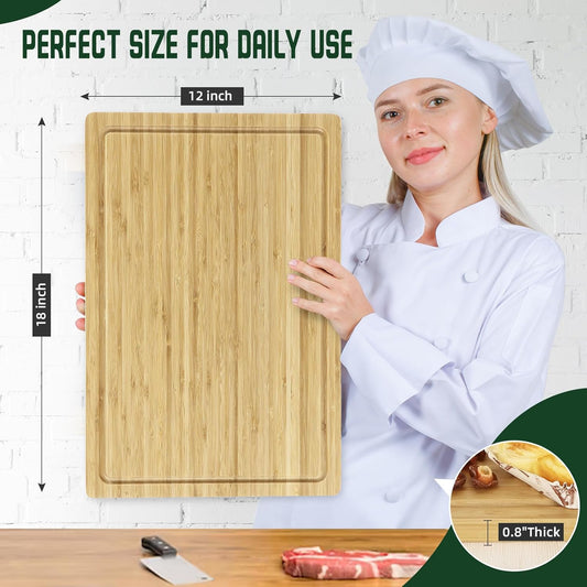 24" Bamboo Cutting Boards for Kitchen, Extra Large Wood Cutting Board with Deep Juice Groove and Handle, Over the Sink Chopping Board, Heavy Duty Butcher Block for Turkey, Meat, Vegetables, BBQ