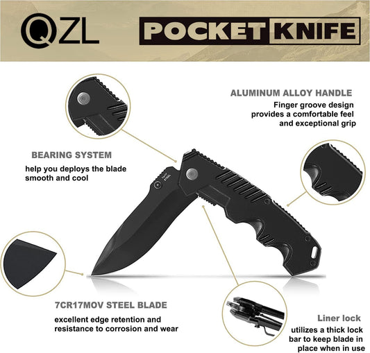 Pocket Knife for Men, Folding Knife with Clip, EDC Pocket Knives with Flipper Open and Liner Lock, Sharp Tactical Knife for Outdoor Survival Camping Hunting Fishing, Cool Knifes for Dad, Mens Gift