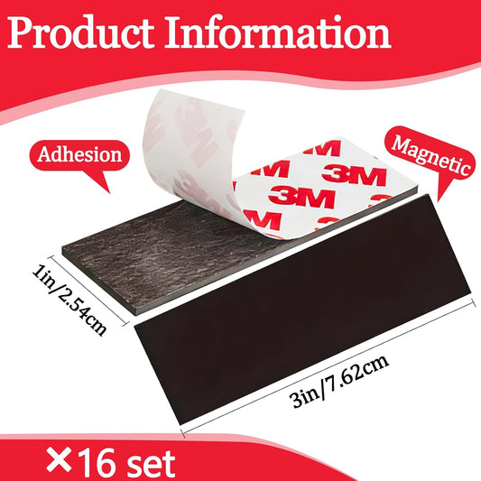 16 Pack Magnetic Strip, Magnetic Tape with Adhesive Backing, Magnet Strips Heavy Duty (3" X 1") Strong Adhesive Magnetic Strips for DIY, Fridge, Whiteboard, Crafts, Signs, Cabinet(Right Angle)