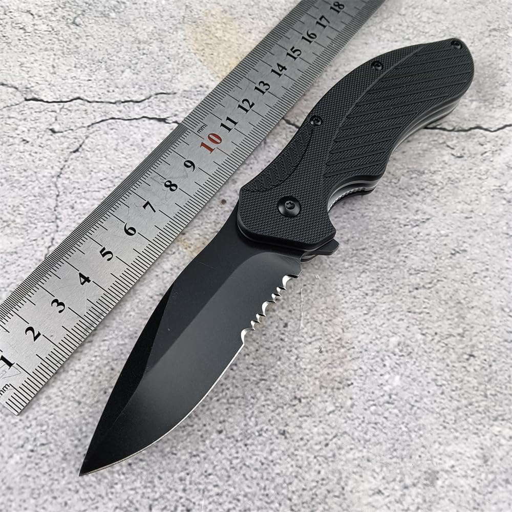 Generic Clash Black Serrated Pocket Folding knife, 3"" 8Cr13MoV Steel Drop Point Blade, Assisted One-Handed Flipper Opening, Utility EDC for Outdoor Camping Survival