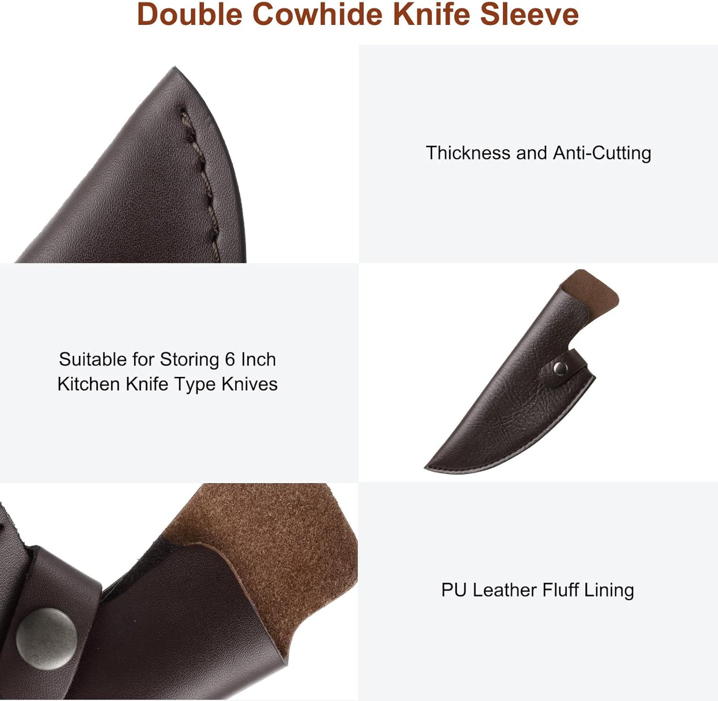 uxcell Knife Cover Sleeves, 7.9" x 2.6" PU Leather Knives Edge Guard Blade Protector Universal Knife Sheath for Home Kitchen, Brown
