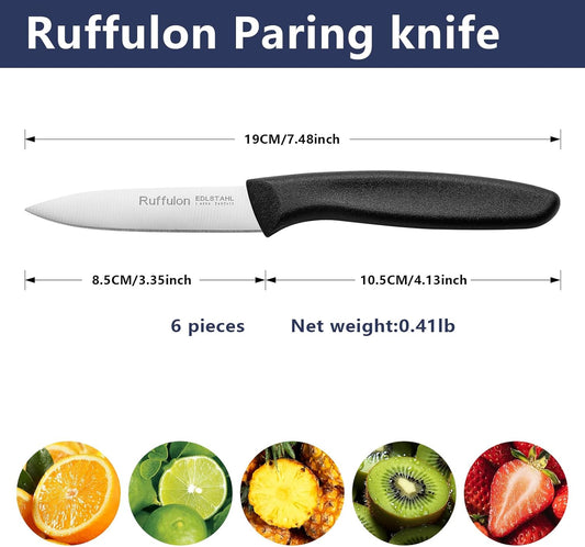Paring Knife Fruit Knife Set (6 Pieces), Ultra Sharp Stainless Steel Vegetable and Fruit Knife with PP Plastic Ergonomic Handle for Cutting Fruits and Vegetables.Multi.