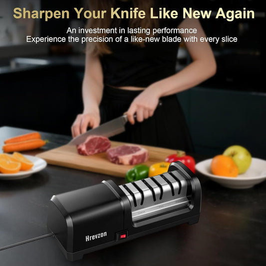 Knife Sharpener Electric for Kitchen Knives, with 100% Diamond Abrasives and Precision Angle Guides, 3-Stage Professional Automatic Quickly Sharpening/Polishing, Black/Orange