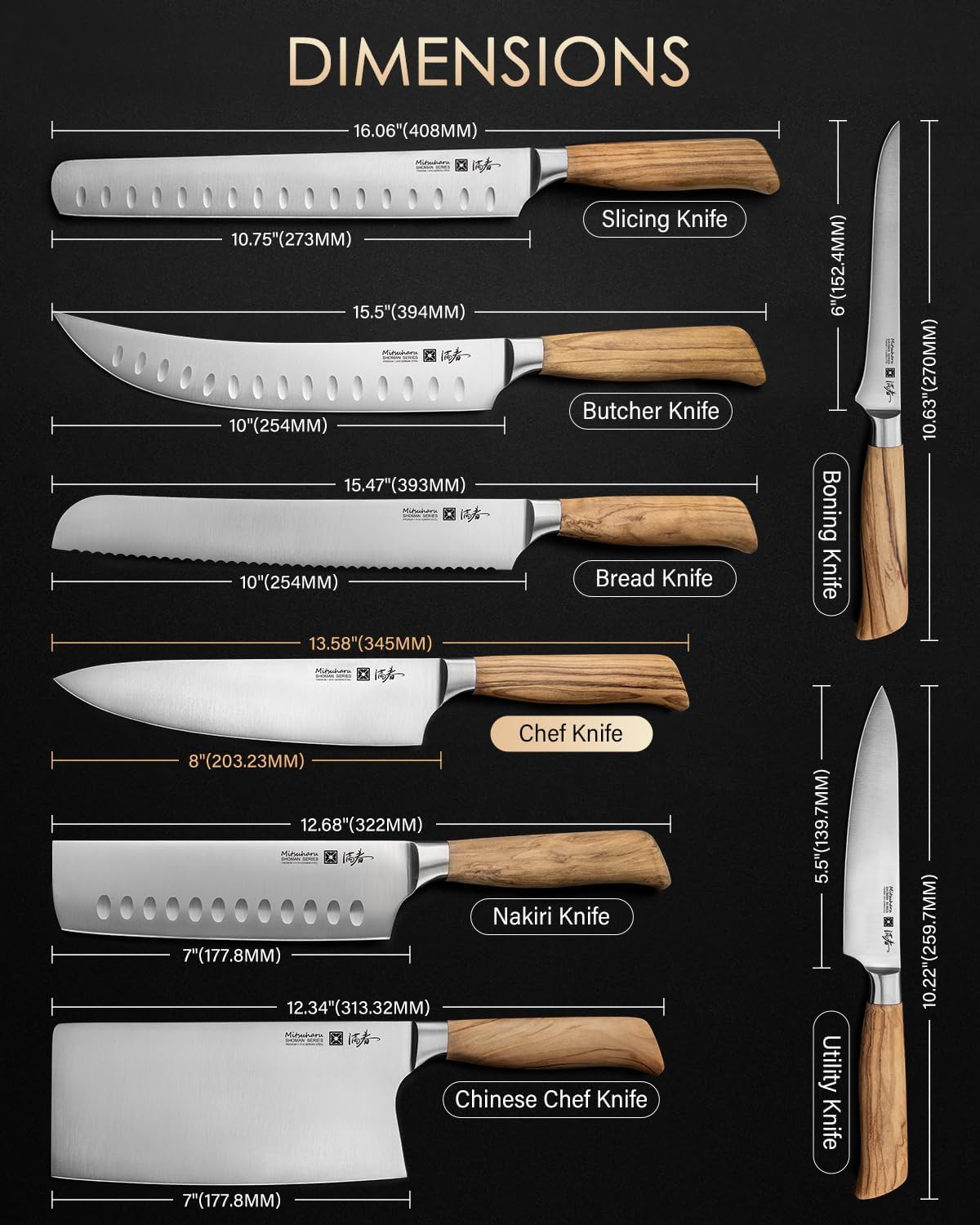 Mitsuharu 7 inch Nakiri Knife, SHOMAN Series Vegetable Knife, Razor Sharp Blade, Ergonomic Olive Wood Handle, German Steel Meat Cleaver, Japanese Chef Knife, Vegetable Kitchen Knife with Case