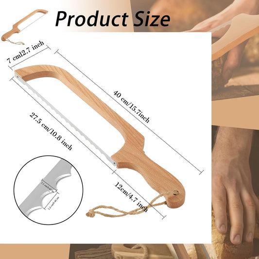 16in Wooden Sourdough Bread knife with Bow Design,Bread Slicer for Homemade Bread,Premium Stainless Steel Serrated Saw Bread cutter for Bagels, Baguettes