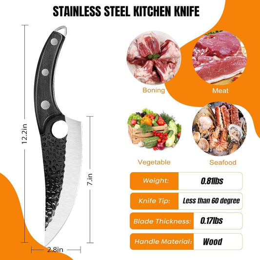 ZENG 7" Chef Knife, Hand Forged Butcher Knives with Sheath, High Carbon Steel Japanese Knife Meat Cleaver for Kitchen Meat Cutting, Viking Style Knives for Camping, Hunting, BBQ, Gifts for Men