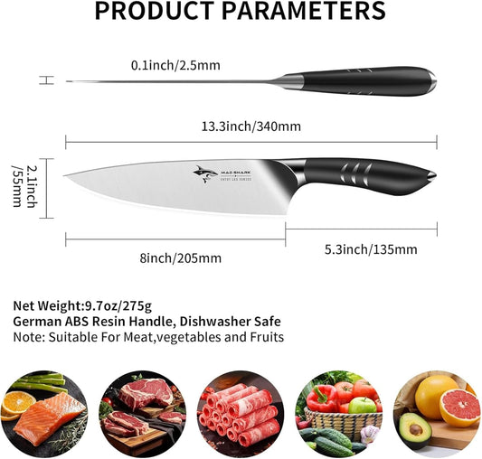 MAD SHARK 8 Inch Chef Knife, Professional Kitchen Knife with German High Carbon Steel, Ultra Sharp & Ergonomic Handle for Meat, Vegetables Cooking Knife for Mens, Mom & Dad Birthday Gifts (Gift Box)